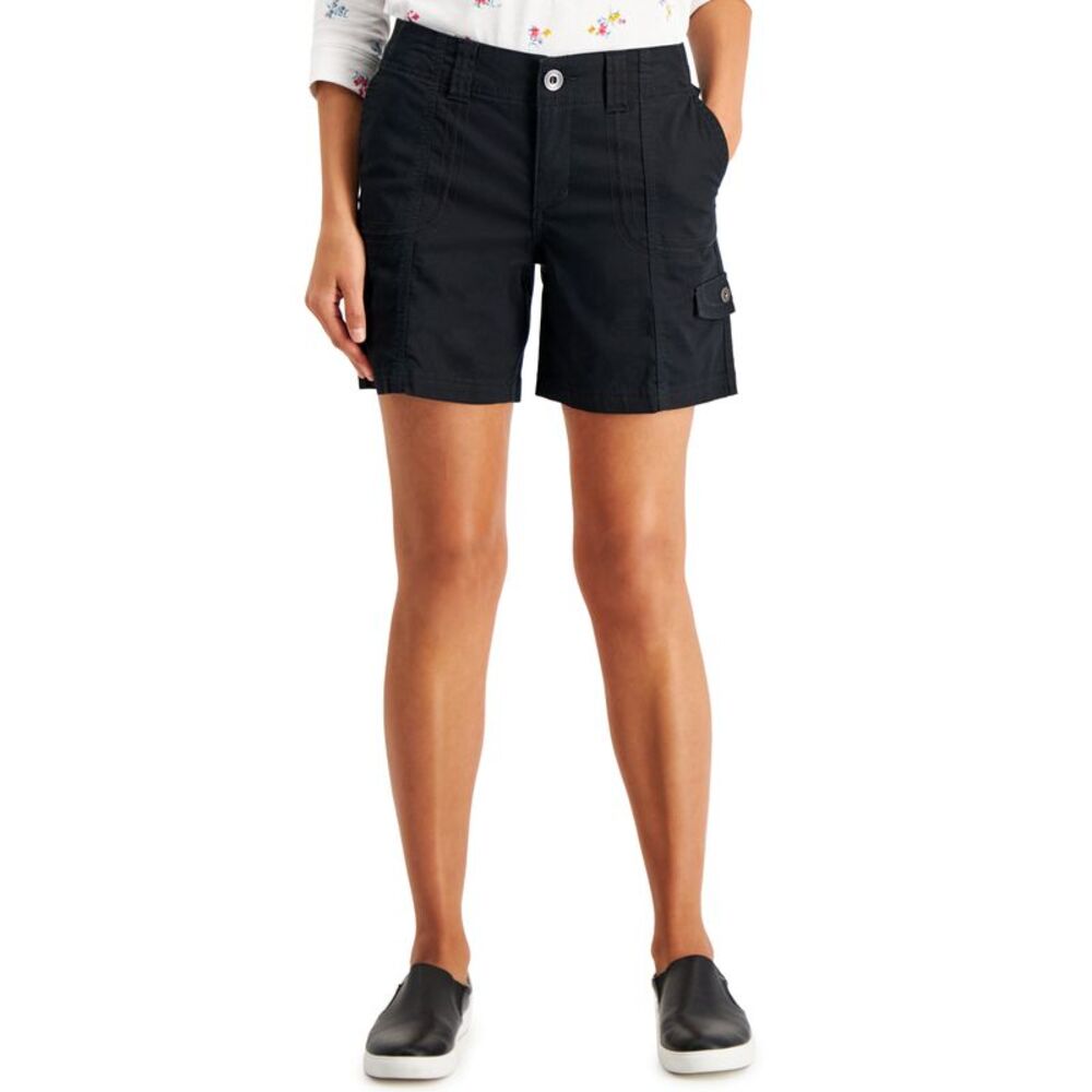 Petite Mid Rise Zig Zag Stitch Cargo Shorts